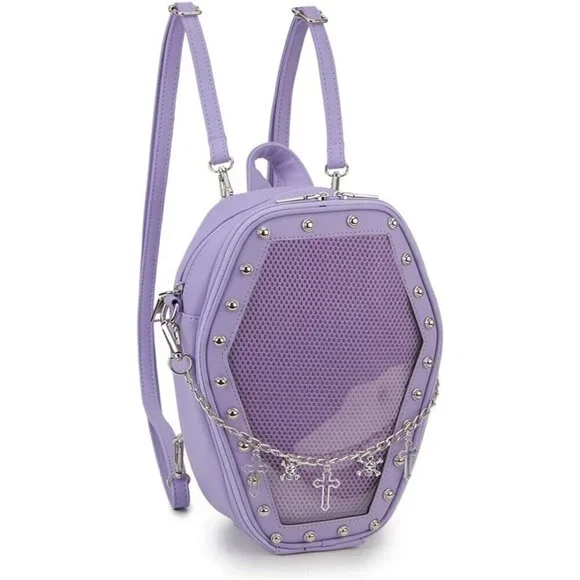 Women Purple Gothic Coffin Shape Fashion Purse Handbags Halloween Shoulder Bag - Picture 7 of 9